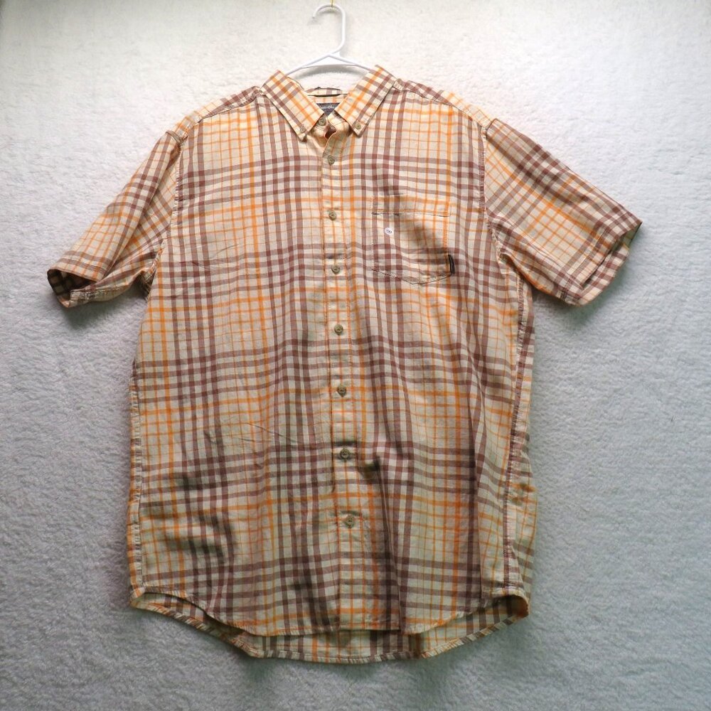 Eddie Bauer Shirt  Mens Size Tall Extra Large Plaid Orange Brown Short Sleeve‎